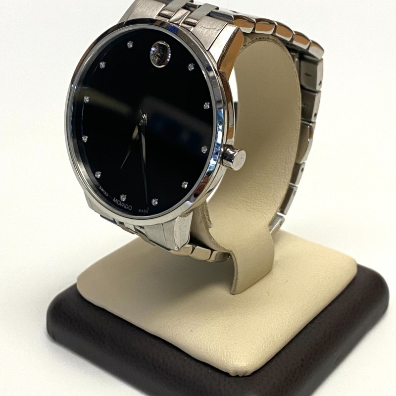 Movado Museum Man's Classic 1/20 CT. T.W. Diamond Watch with Black Dial, 40 mm