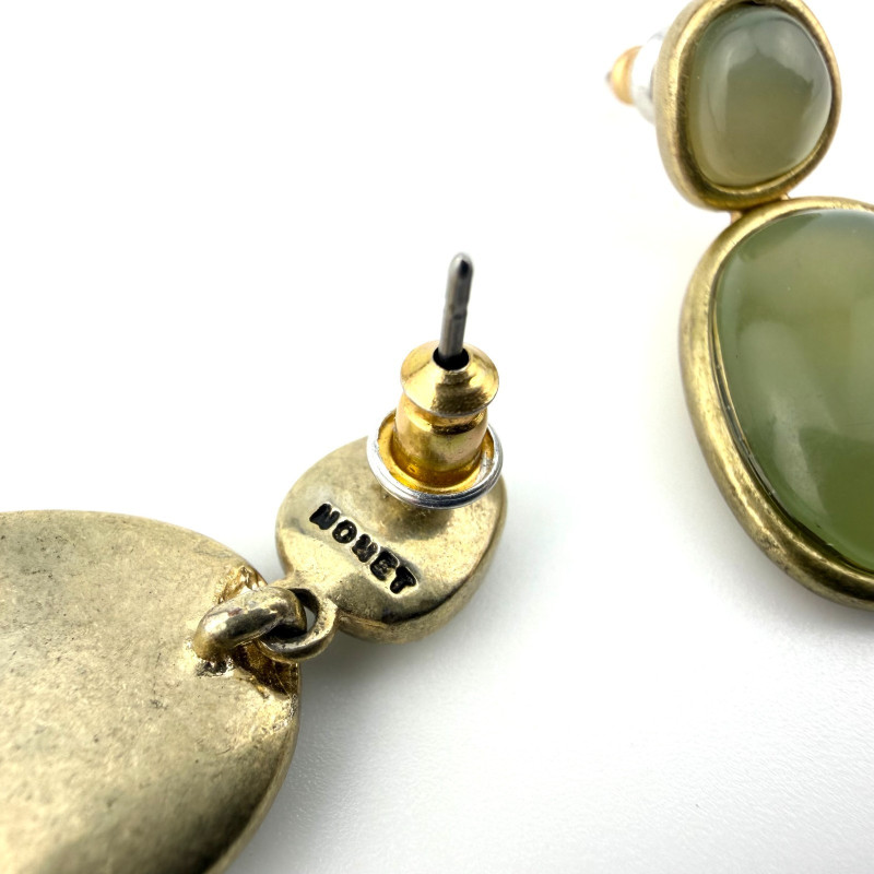 Vintage MONET Green Stone Gold Tone Earrings Dangle Drop