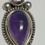 Antique Sterling Silver 925 OVAL SHAPED CENTERED With Amethyst Gemstone PENDANT