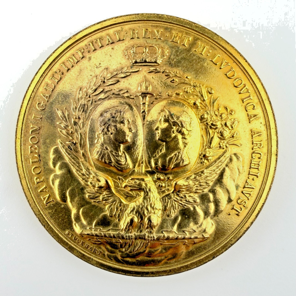 RARE NAPOLEON II GILDED BRONZE MEDAL 1811 BIRTH OF THE KING OF ROME