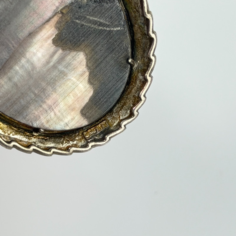 Vintage 925 Sterling Silver Cameo Pendant Brooch with Carved Mother of Pearl 2"