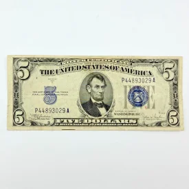 1934-C Series $5 Blue Seal Silver Certificate-Serial P 44893029 A Philadelphia
