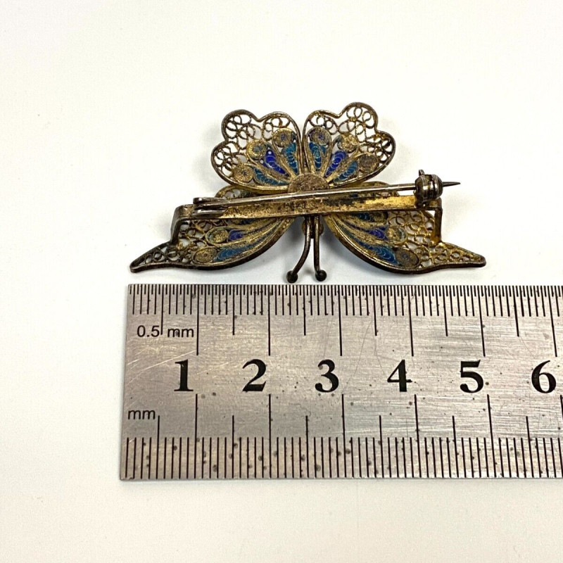 Vintage 800 Silver and Enamel Butterfly Pin