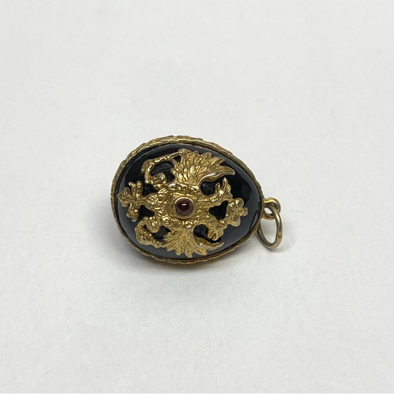 Antique Sterling Silver & And Black Colored Enamel Egg With Red Stone Penda