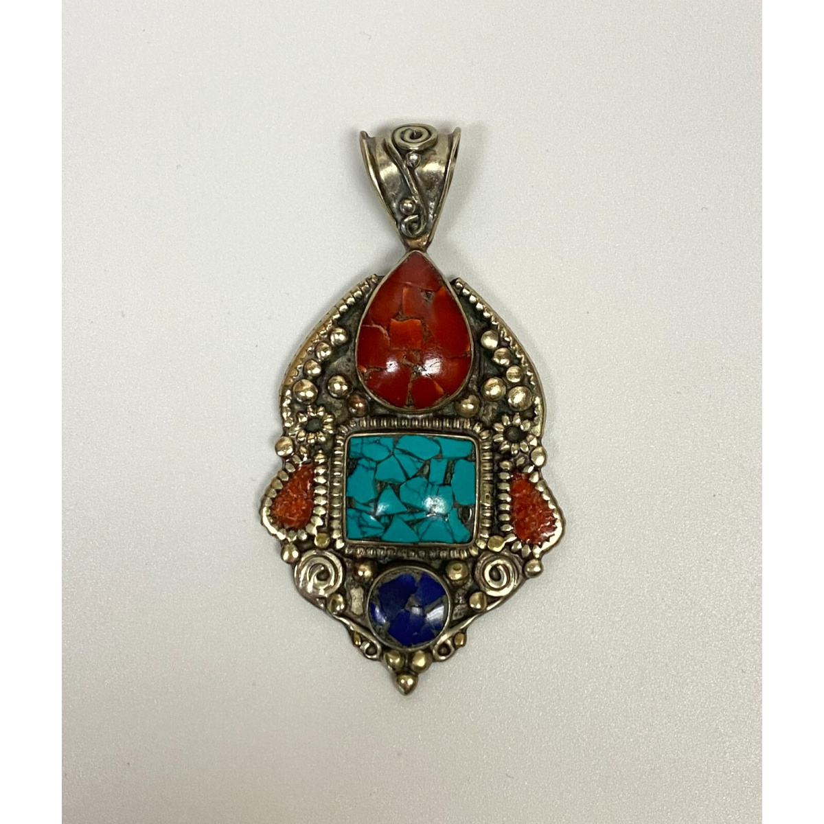 Old Brass Multicolor Stones Inserts Unique Pendant