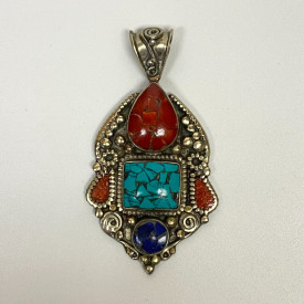 Old Brass Multicolor Stones Inserts Unique Pendant