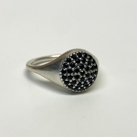 PANDORA Silver Large Pave Black Crystal Ring 190888NCK Size 54 / 7