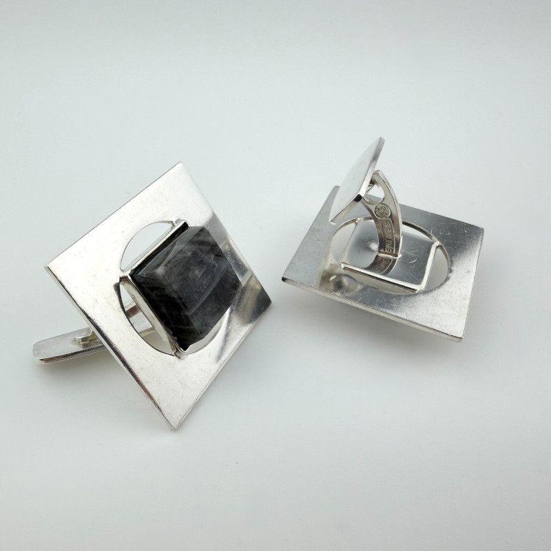 Square Vintage Sterling Silver Blue Labradorite Cufflinks 1950s - David Andersen