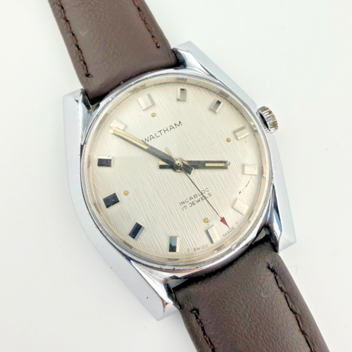 Vintage Waltham 17 Jewel Mechanical Watch Swiss Linen Dial Men's Leather Band Vintage Waltham 17 Jewel Mechanical Watch Swiss Linen Dial Men's Leather Band
