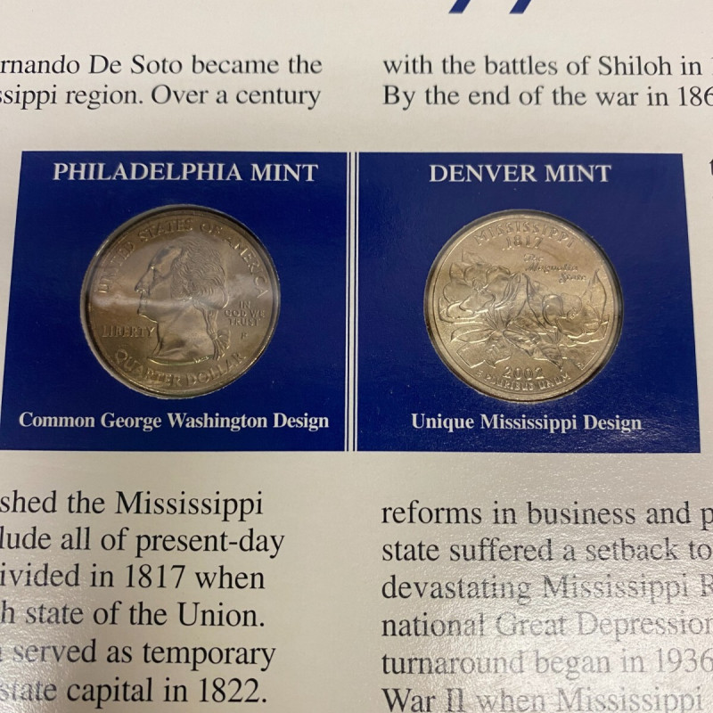 2002 P & D QUARTER COINS MISSISSIPPI STATEHOOD & STAMPS COLLECTION