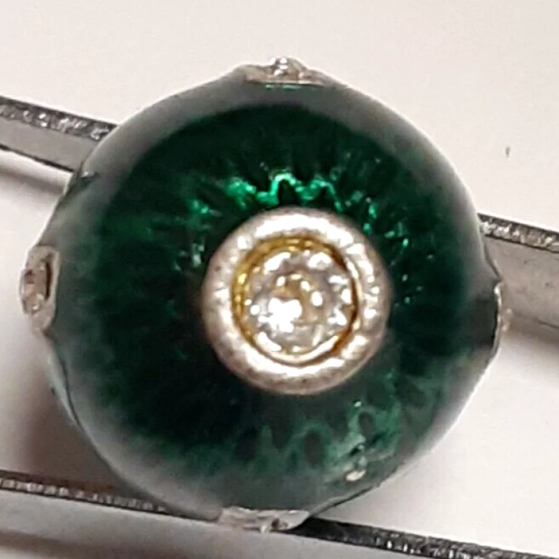 Antique Sterling Silver Green/Plum Colored Diamond Studded Enamel Egg