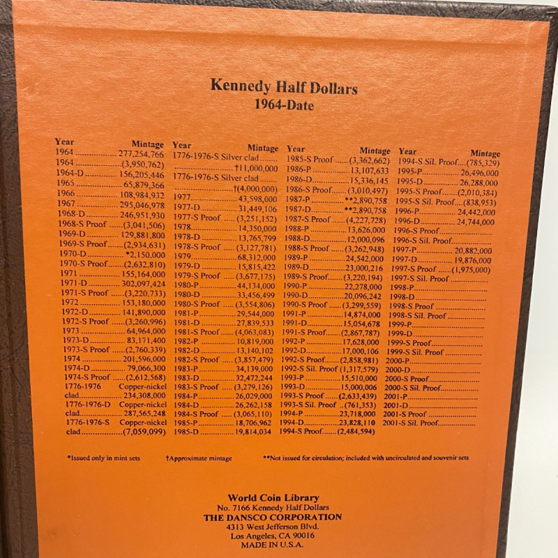 DANSCO ALBUM #7166 1964-2017 Kennedy Half Dollars Set of 88 Coins (1964-2011) DANSCO ALBUM #7166 1964-2017 Kennedy Half Dollars Set of 88 Coins (1964-2011)