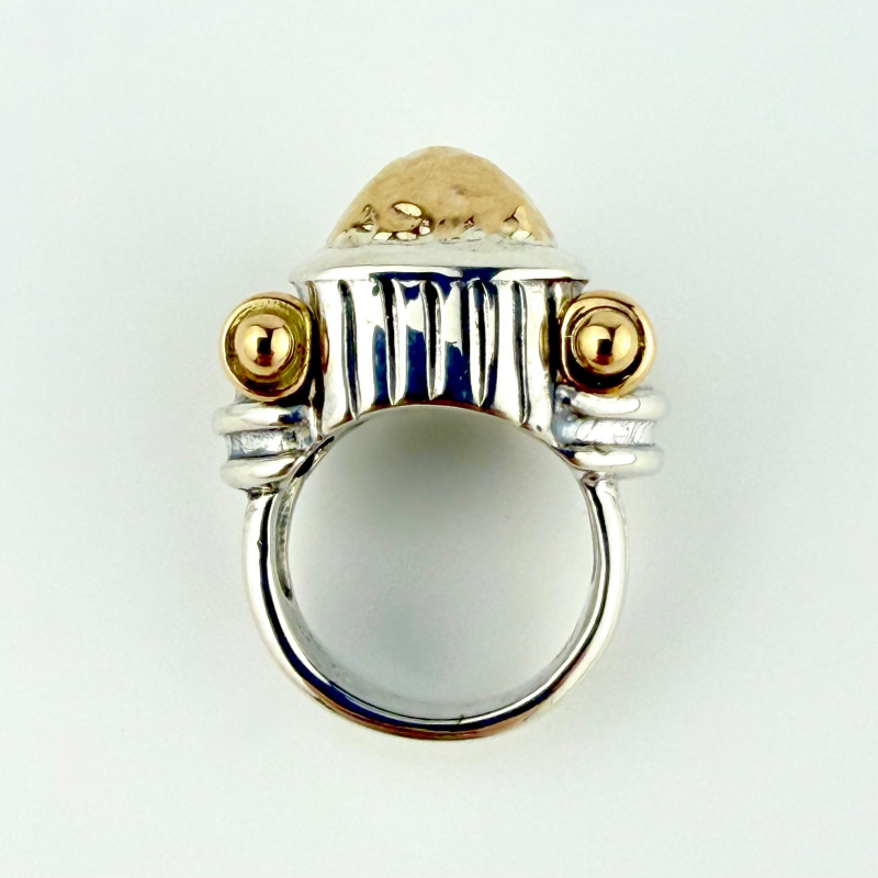 Dian Malouf Collectable Sterling Silver 14k Gold Drum Cocktail Ring Size 6