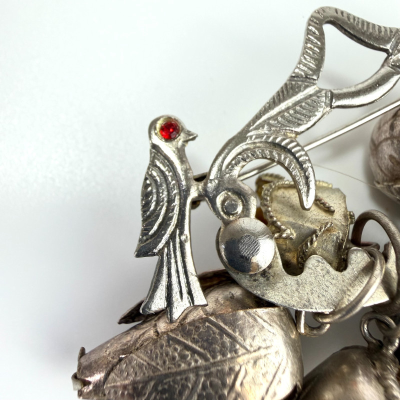 Antique Brazilian Amulet Silver Brooch Pin PENCA DE BALANGANDAN with 7 Charms