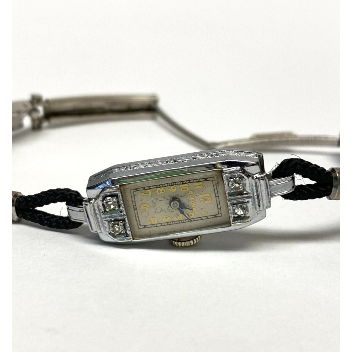 Rare Bulova Vintage Women's Wristwatch 14k Solid White Gold & Diamonds 17 J
