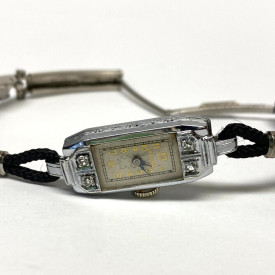 Rare Bulova Vintage Women's Wristwatch 14k Solid White Gold & Diamonds 17 J