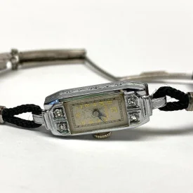 Rare Bulova Vintage Women's Wristwatch 14k Solid White Gold & Diamonds 17 J