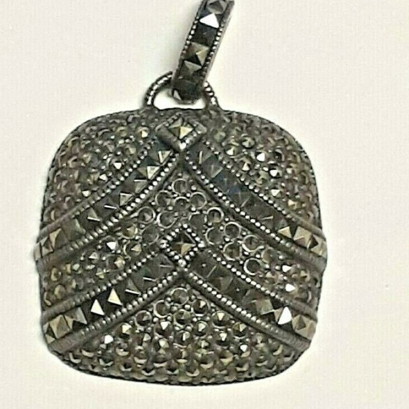 Antique Sterling Silver 925 Marcasite Square Pendant !!!!