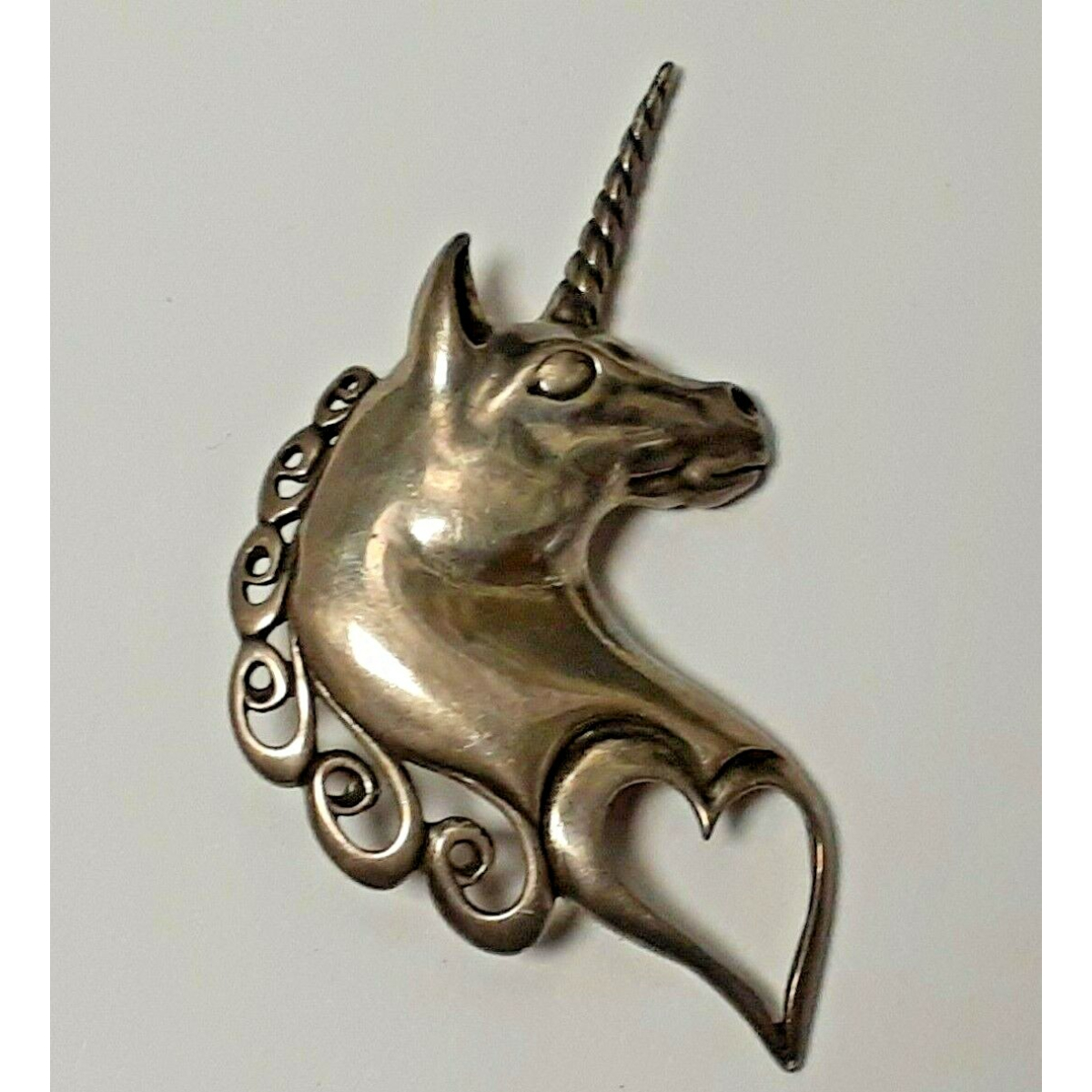 ANTIQUE Unicorn Sterling Silver With HEART On Brooch.