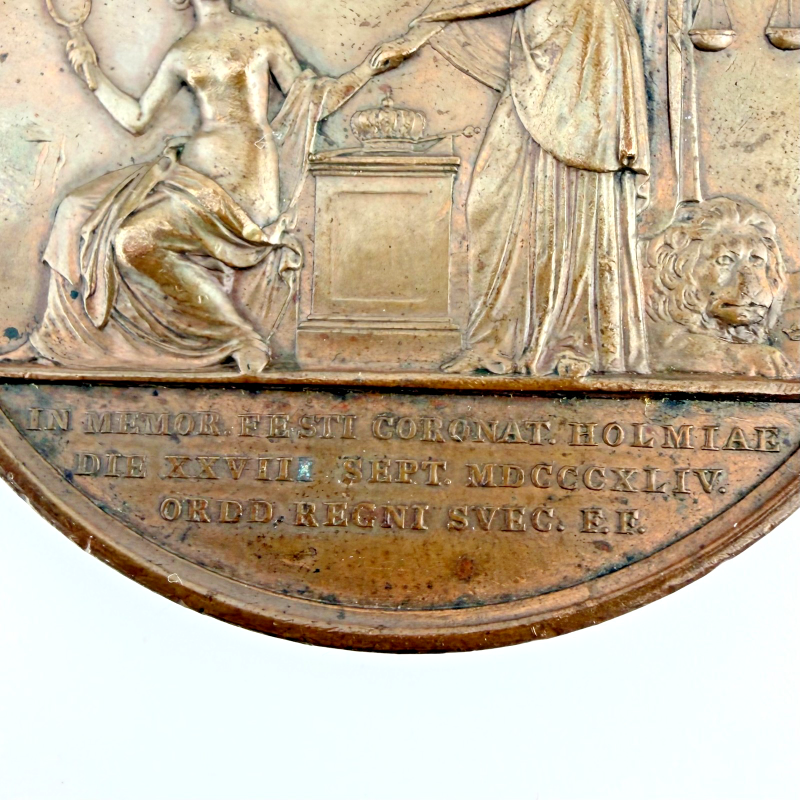 Antique 1844 Swedish Coronation Medal Oscar I & Queen Josephine Bronze