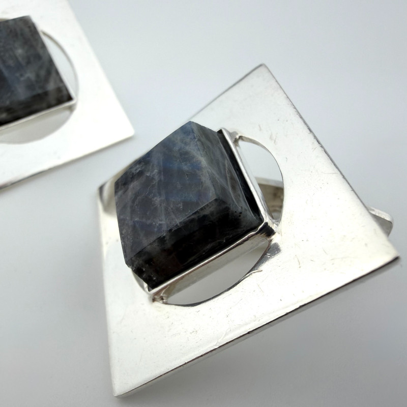 Square Vintage Sterling Silver Blue Labradorite Cufflinks 1950s - David Andersen