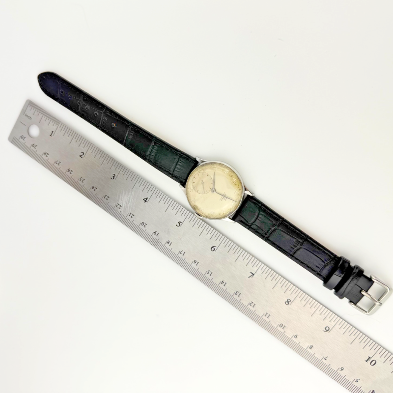 Vintage Omega 34mm Stainless Steel Non-Magnetic Military Watch Black Leather