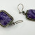 Vintage Rectangular Purple Charoite Dangle Hook Earrings Silver