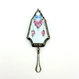 Antique Art Deco Sterling Silver Guilloche Enamel Locket - Pink Roses