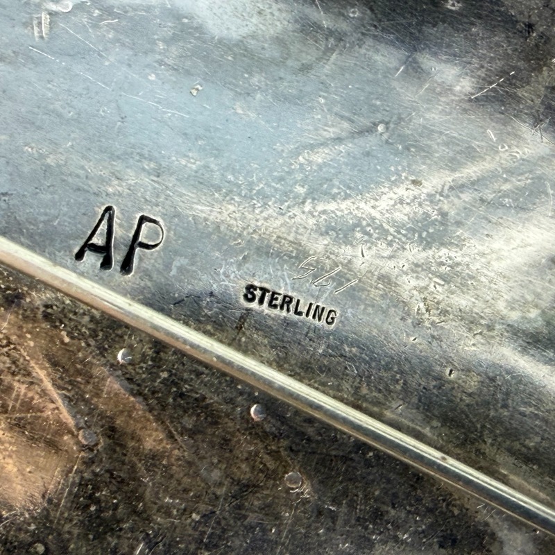 Large Sterling Silver Native American Turquoise Feather Brooch Pin Signed AP