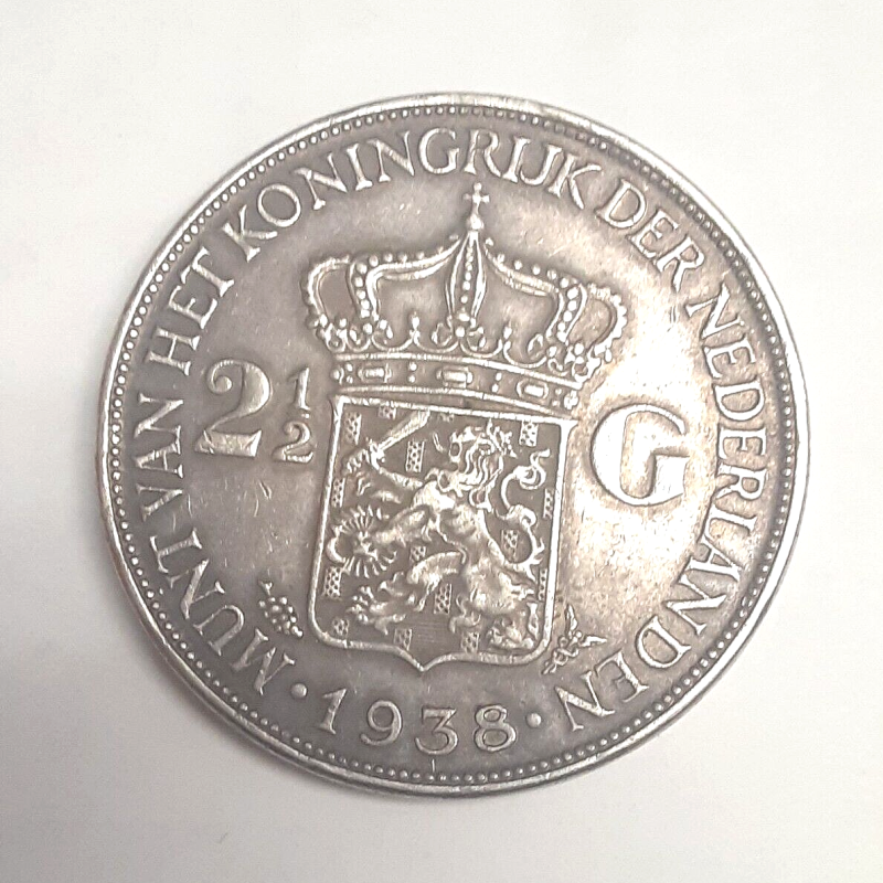 1938 Wilhelmina Koningin der Nederlanden 25 Cent Silver Coin