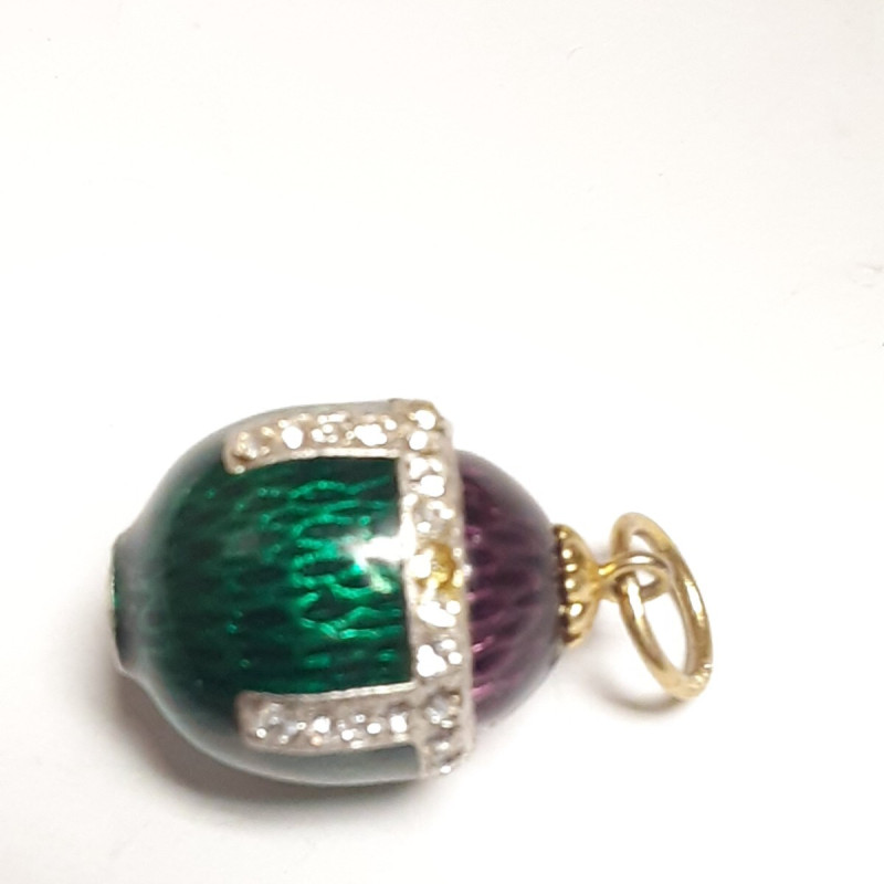 Antique Sterling Silver Green/Plum Colored Diamond Studded Enamel Egg Antique Sterling Silver Green/Plum Colored Diamond Studded Enamel Egg