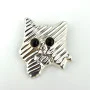 Vintage Sterling Silver Mexico Modernist Cat Brooch Pin Black Eyes circa 1980s'