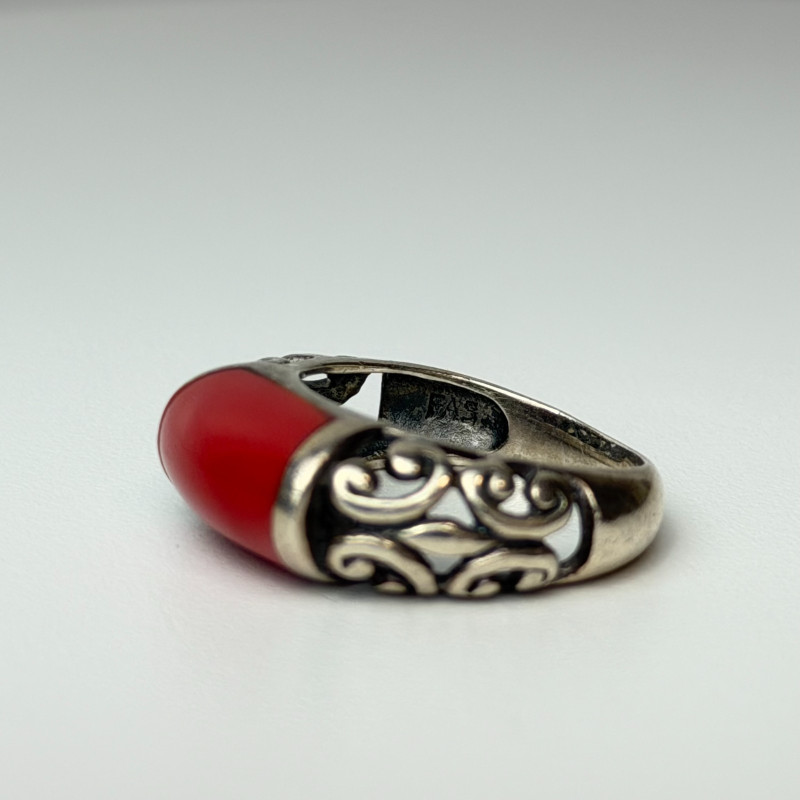 Vintage Tag Sterling Silver Red Coral ring, sz 7.0