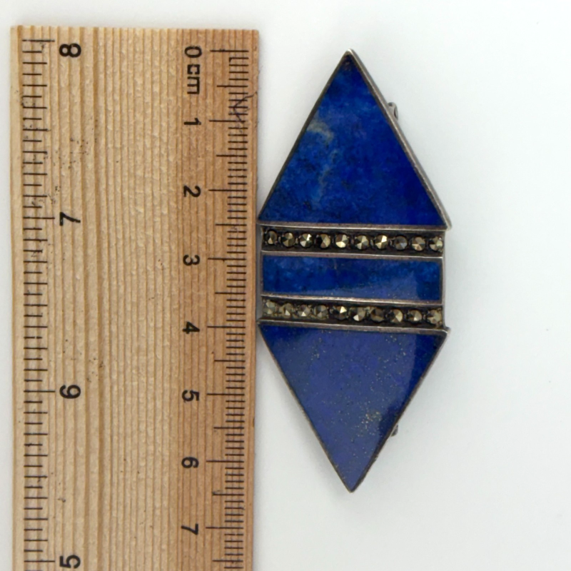 Vintage Signed SHA Sterling Silver Mexico Lapis Lazuli Marcasites Brooch