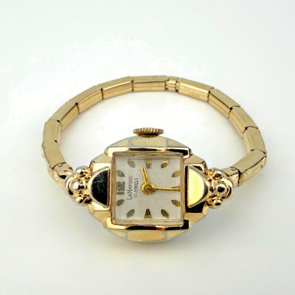 Vintage LaMarque 17 Jewels Ladies Gold Watch Expansion Bracelet Swiss 5.5 in