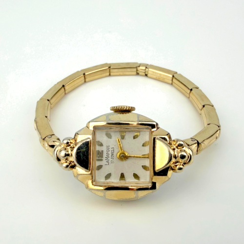 Vintage LaMarque 17 Jewels Ladies Gold Watch Expansion Bracelet Swiss 5.5 in Vintage LaMarque 17 Jewels Ladies Gold Watch Expansion Bracelet Swiss 5.5 in