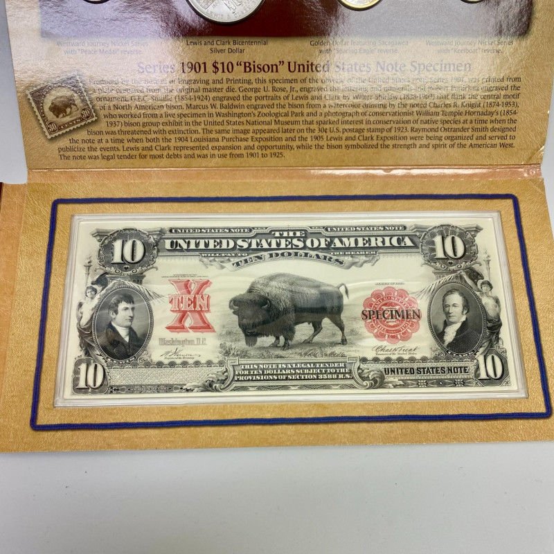 2004 Lewis & Clark Coinage & Currency Coin/Medal Set w/ $10 Bison Note & Stamps 2004 Lewis & Clark Coinage & Currency Coin/Medal Set w/ $10 Bison Note & Stamps