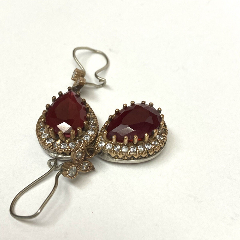 Vintage Sapphire Crystal Gold Plated Sterling Silver Ruby Earrings Vintage Sapphire Crystal Gold Plated Sterling Silver Ruby Earrings