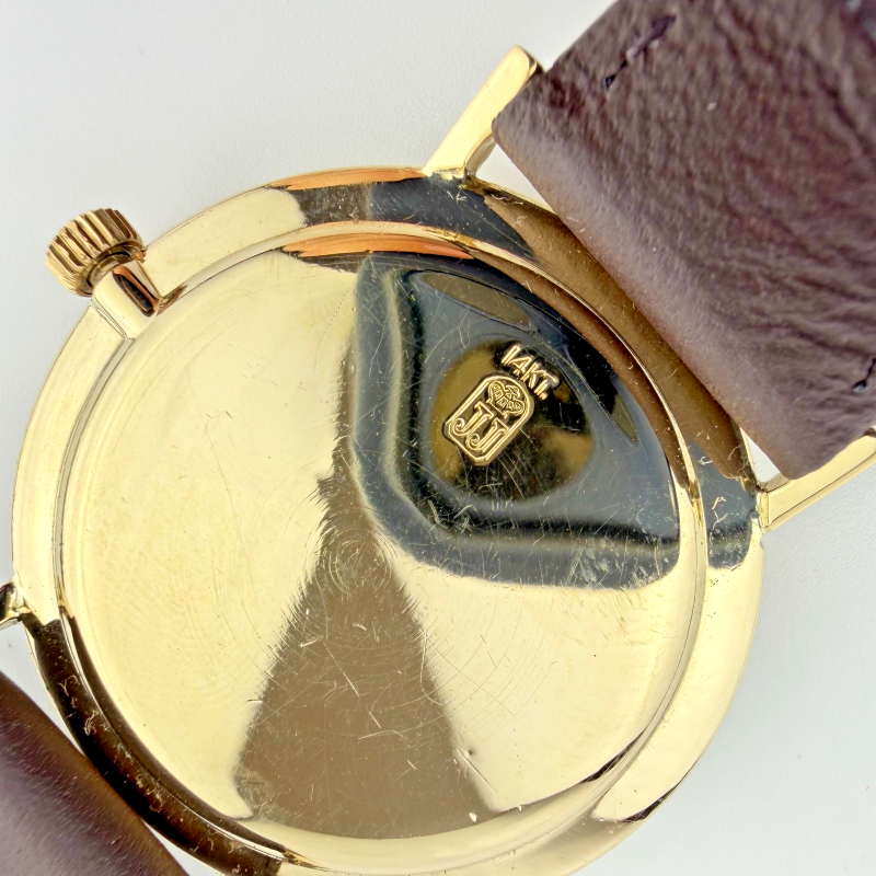 Vintage 14K Gold Jules Jurgensen 33mm Manual Wind Men's Watch Leather