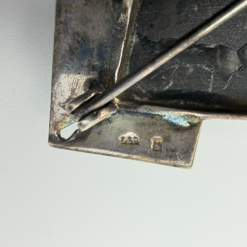 Vintage Geometrical Pin / Brooch with Black Onyx and Marcasite 925 Sterling