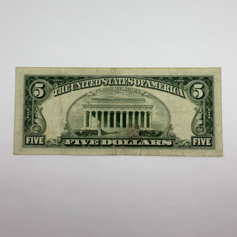 1963 Series $5 Red Seal United States Note, Serial A56805986A, Boston District A