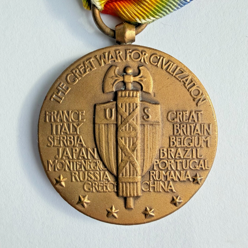 Lot of 4 Original US WWI Bronze Medals — Victory + Service Medals with Ribbons