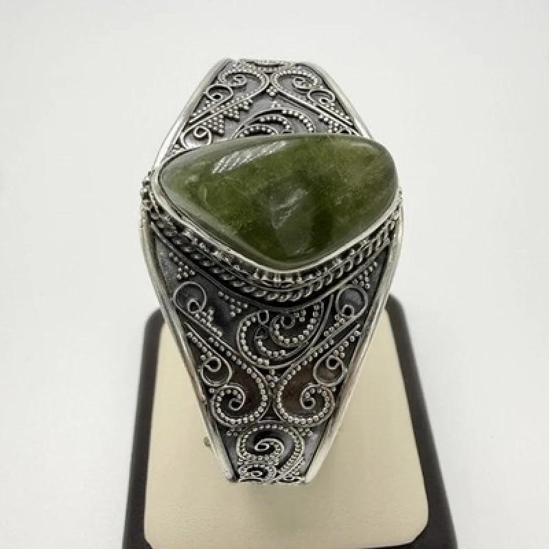 Sterling Silver 925 Filigree Cuff Bracelet Natural Gemstone Vintage Handmade