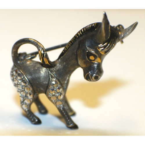 Antique  Sterling Silver Marcasite Donkey  Brooch