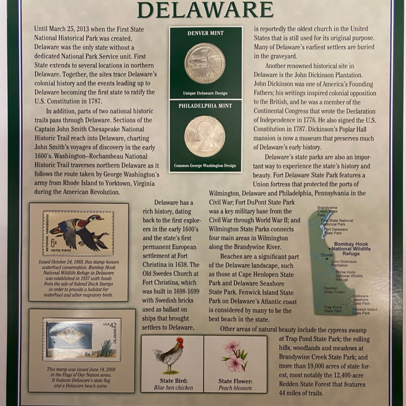 2015 P + D Delaware Bombay Hook Refuge Quarters + Stamps Placard w/Protector PCS