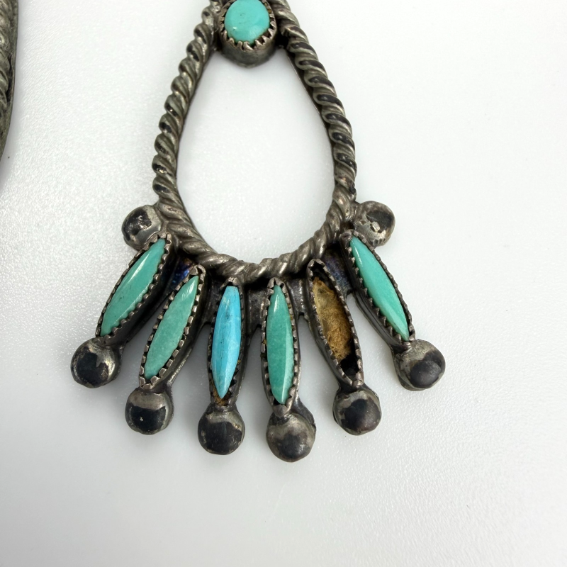 Vintage Silver Turquoise Zuni Petit Style Point Pierced Earrings