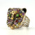 Multi Gemstone Silver Panther/Jaguar Head Ring Sz.11