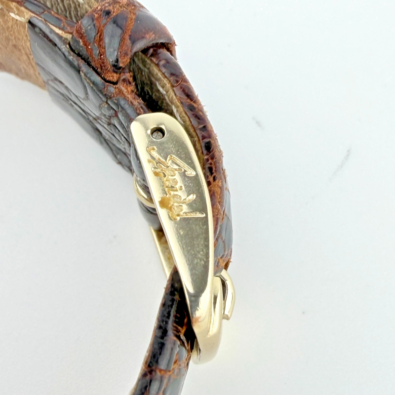 Vintage Omega 14K Gold 28mm Square Quartz Watch Brown Leather Strap