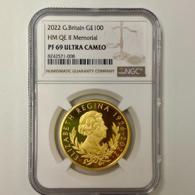 Great Britain 100 Pounds 2022 Gold 1oz HM QE II Memorial, NGC PF 69 UC