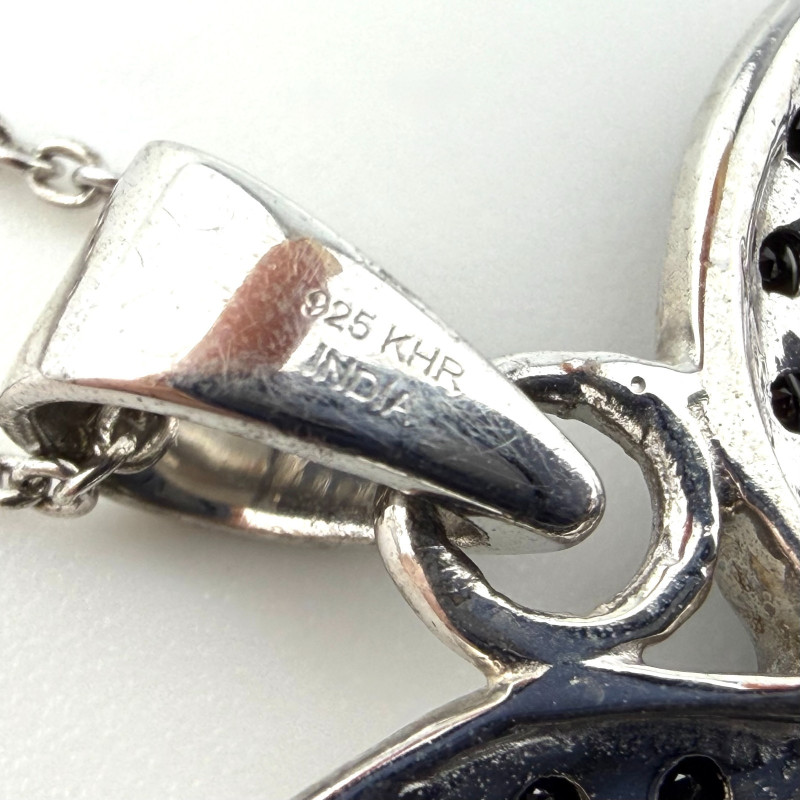 Vintage Sterling Silver 925 Large Black Onyx Heart Pendant necklace 18” KHR